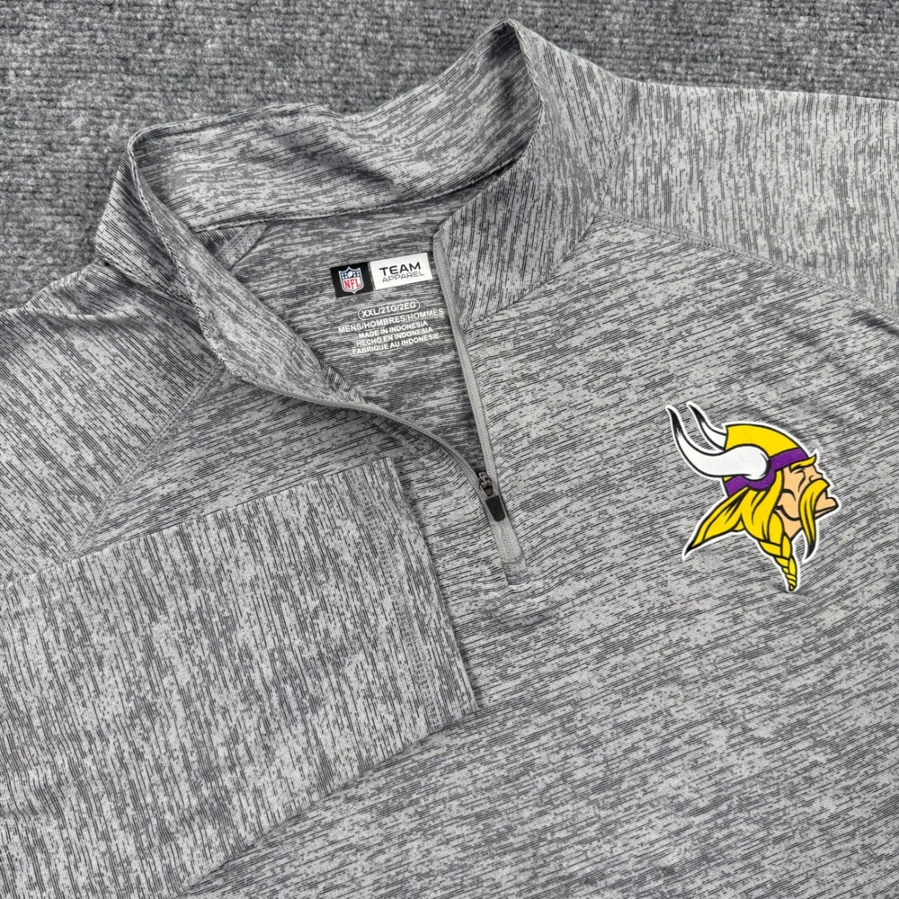 Minnesota Vikings‎ Team Apparel NFL Quarter Zip Pullover Shirt Men's XXL Gray